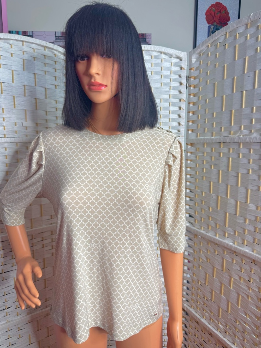 Tommy Hilfiger Patterned Short Sleeve Blouse Work Event Spring Summer